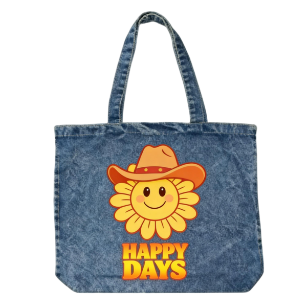 Happy Days Cowboy Sunflower Denim Tote Bag
